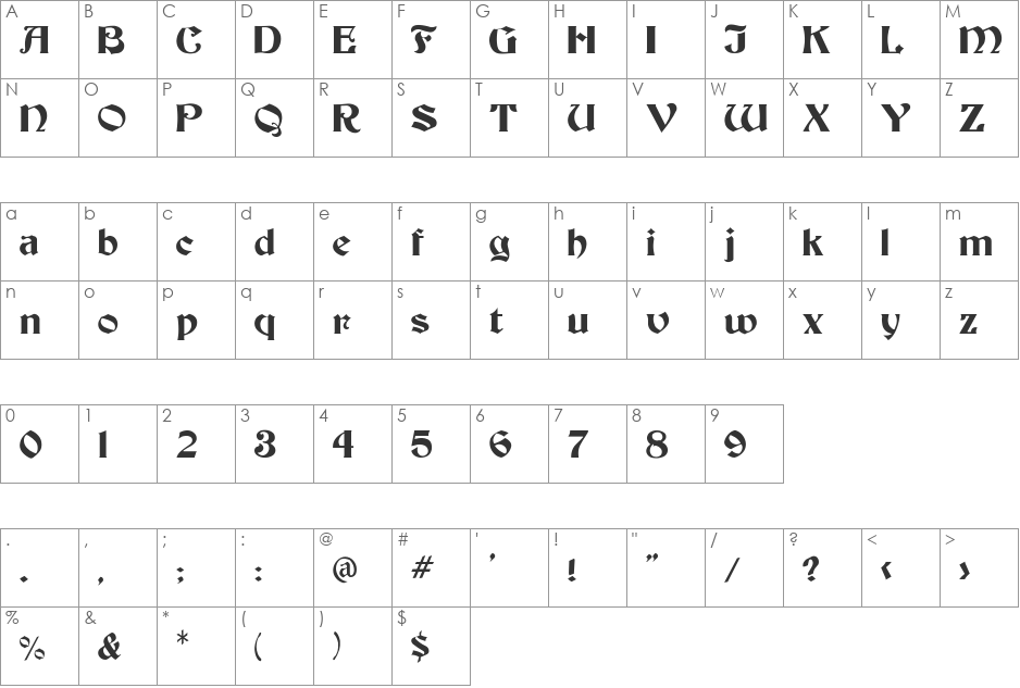 DELHI font character map preview