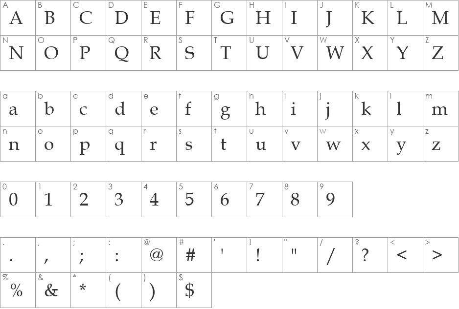 .VnBook-Antiqua font character map preview