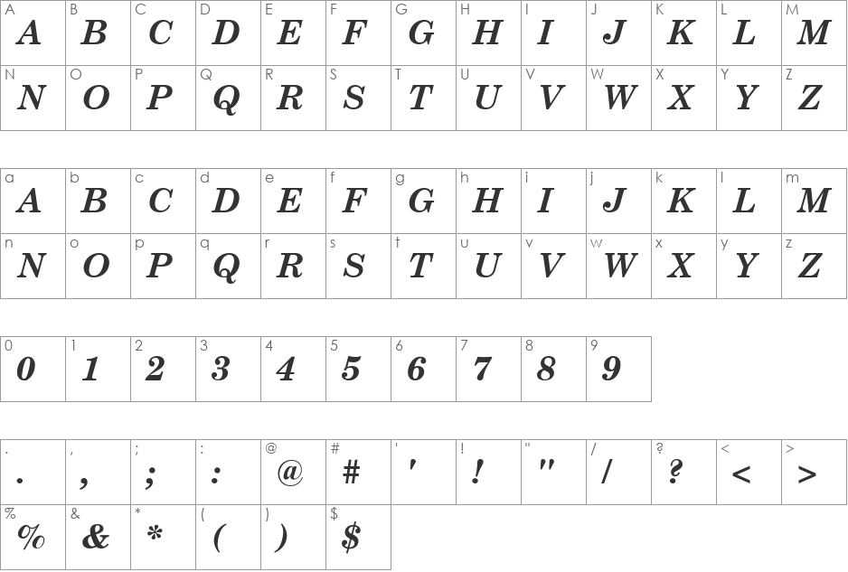 .VnCentury SchoolbookH font character map preview