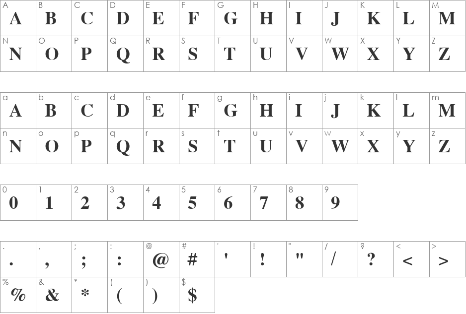 .VnTimeH font character map preview