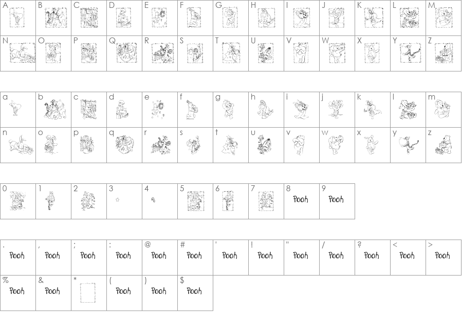 001 Pooh Holiday Dings font character map preview
