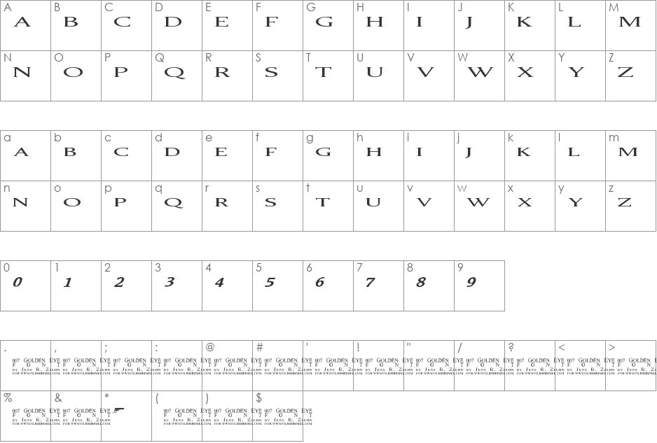 007 GoldenEye font character map preview