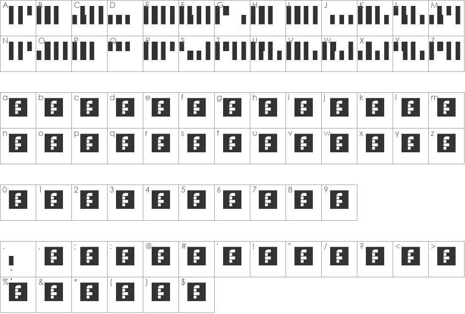 00ne Bargraphs 2x5 font character map preview
