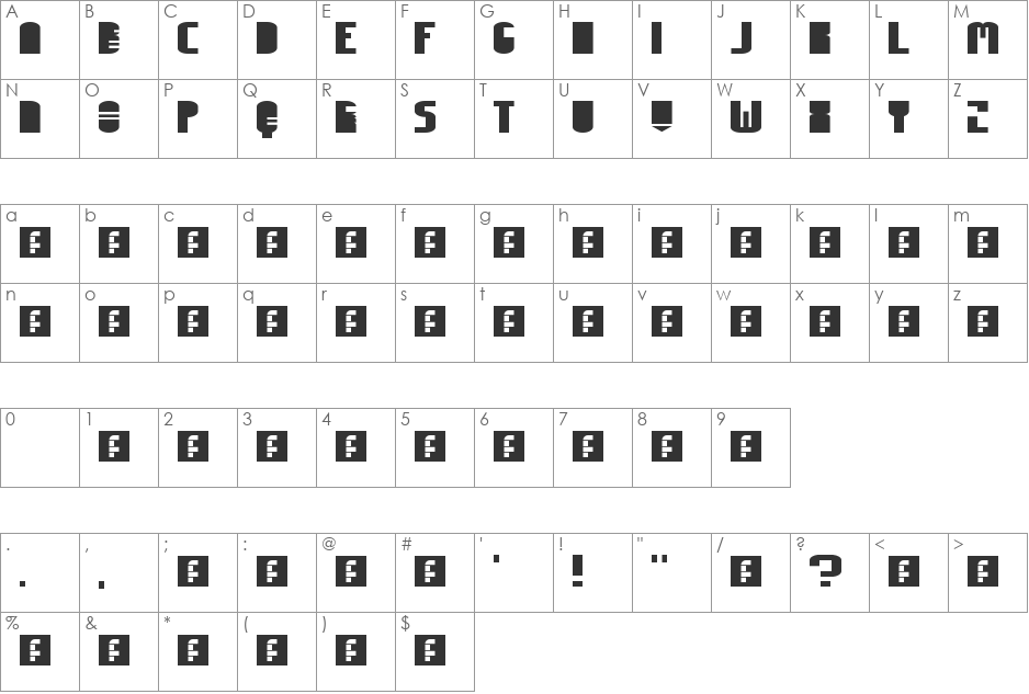 00ne Blockollida font character map preview