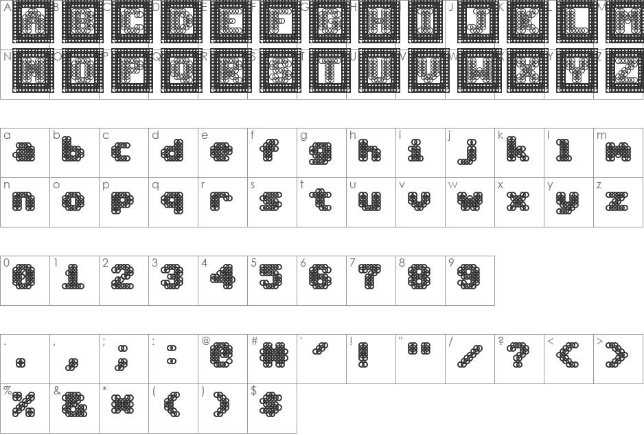 00ne Commodore Church font character map preview