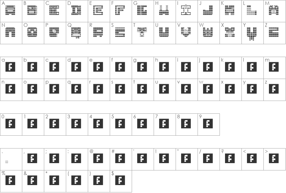 00ne Heterodoxa Grid font character map preview
