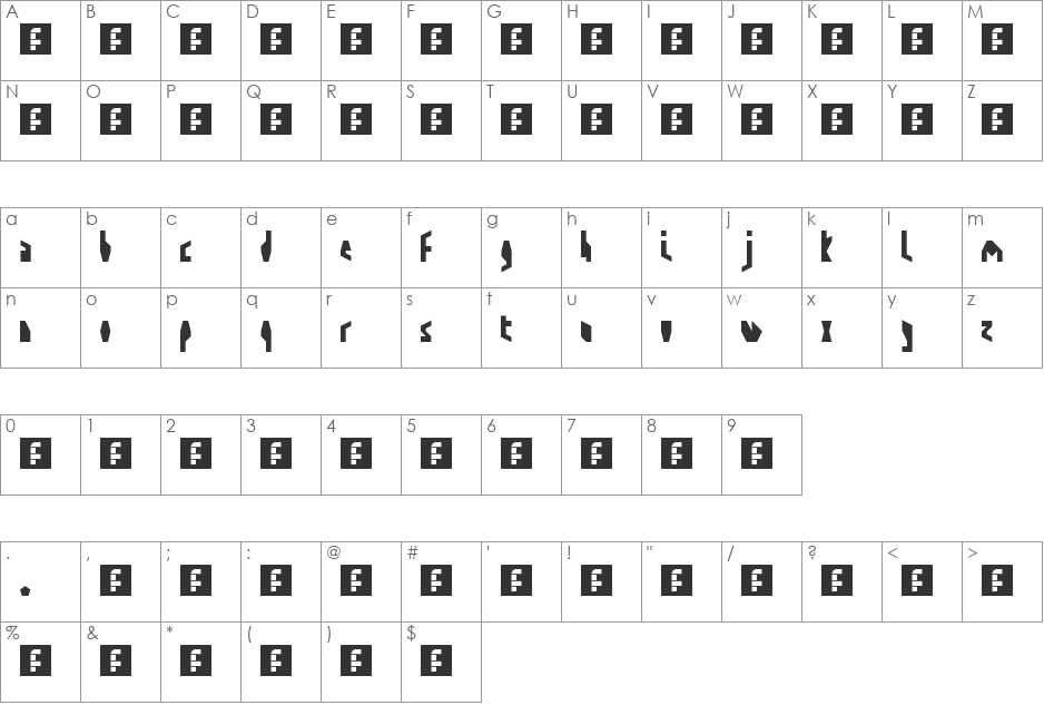 00ne Minicut font character map preview
