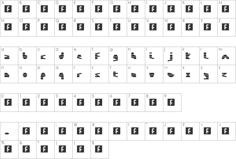 00ne Minicut 2 font character map preview