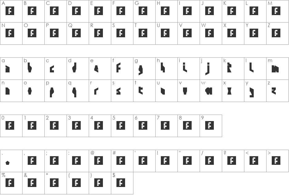 00ne Minicut 3 font character map preview