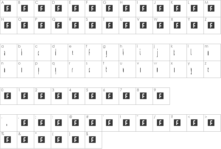 00ne Minicut 6 font character map preview