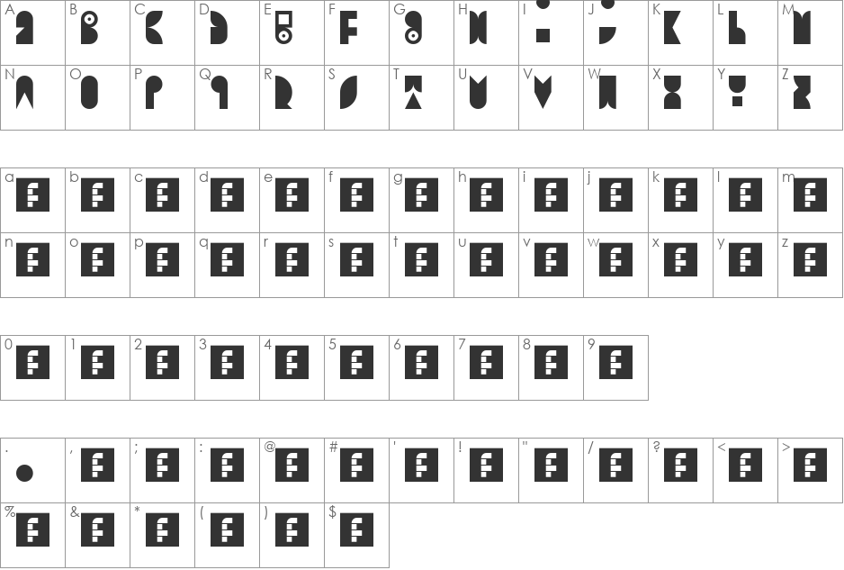 00ne Minix font character map preview