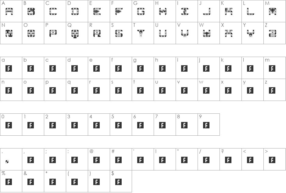 00ne Modulo font character map preview