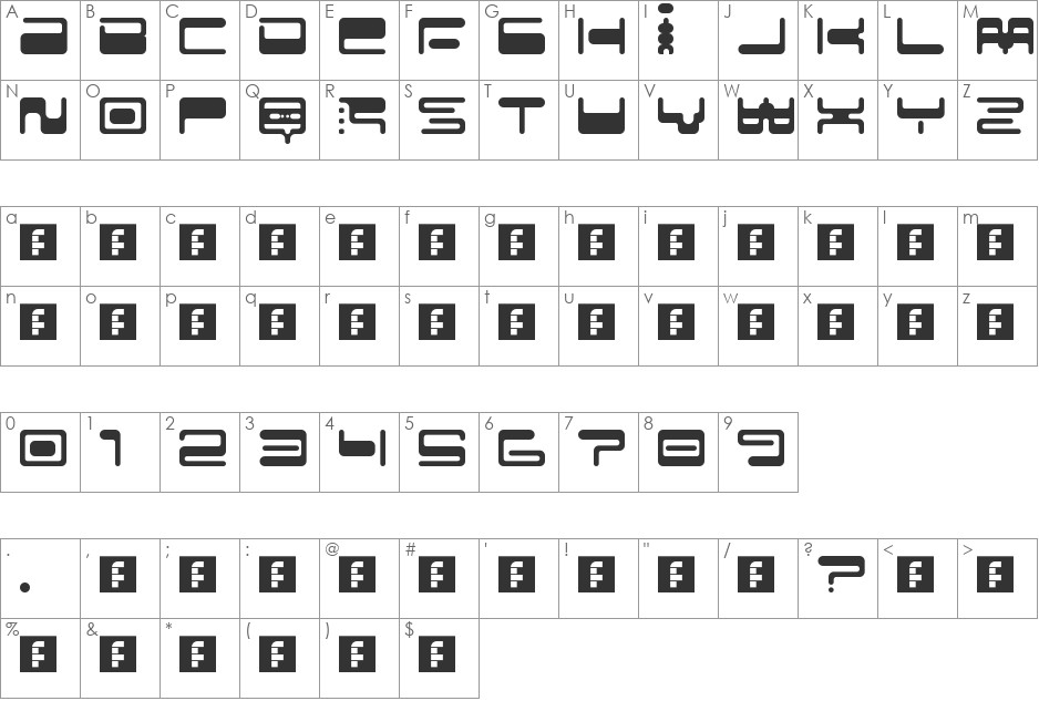 00ne NeuroMoog (for Afrojet) font character map preview