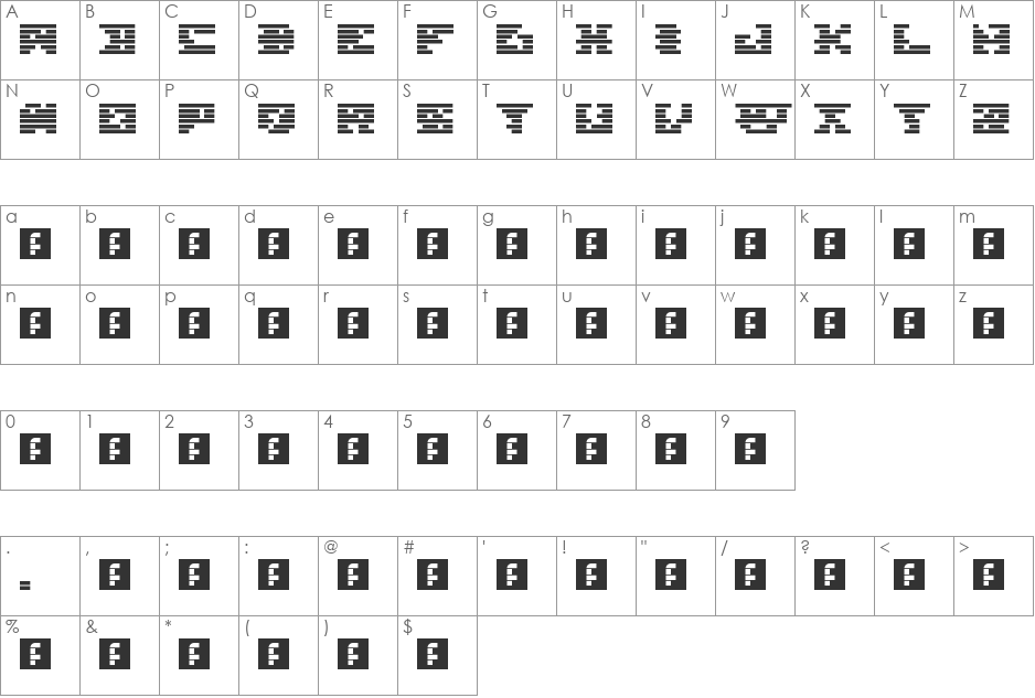 00ne Not so Atroce Pixels font character map preview