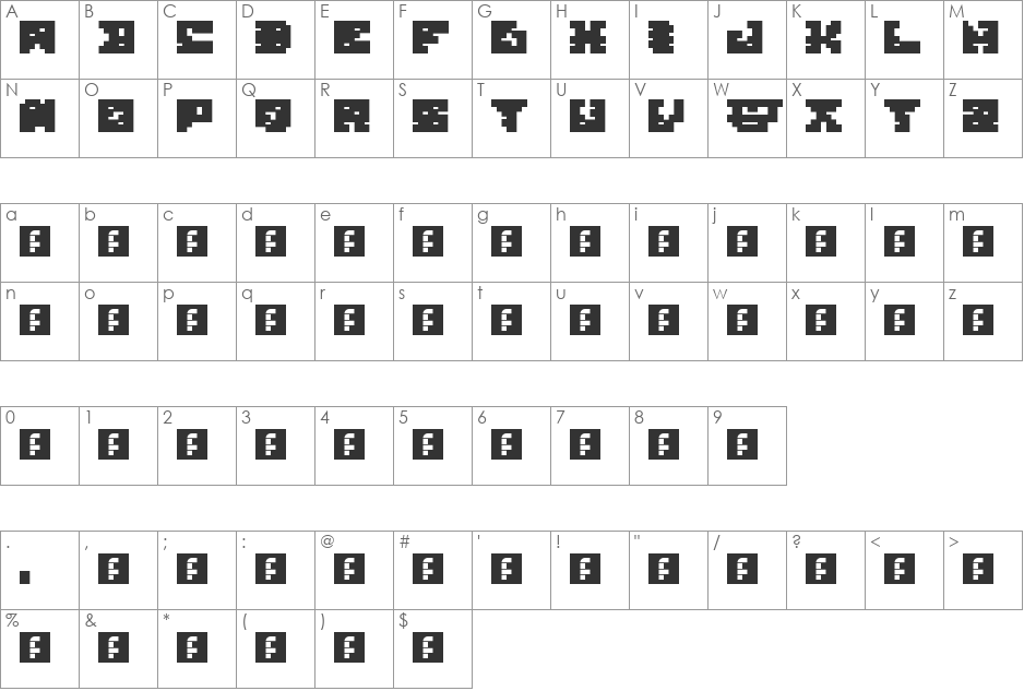 00ne Not so Atroce Pixels BLACK font character map preview