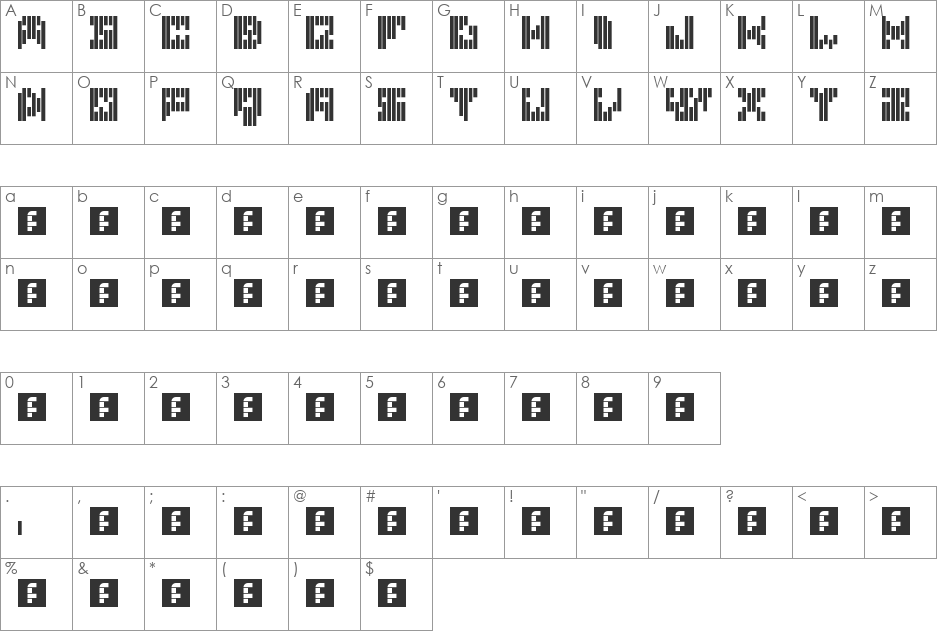 00ne Not so atroce pixels redrawn font character map preview