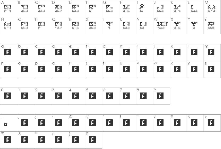 00ne Not so Atroce Tetris font character map preview
