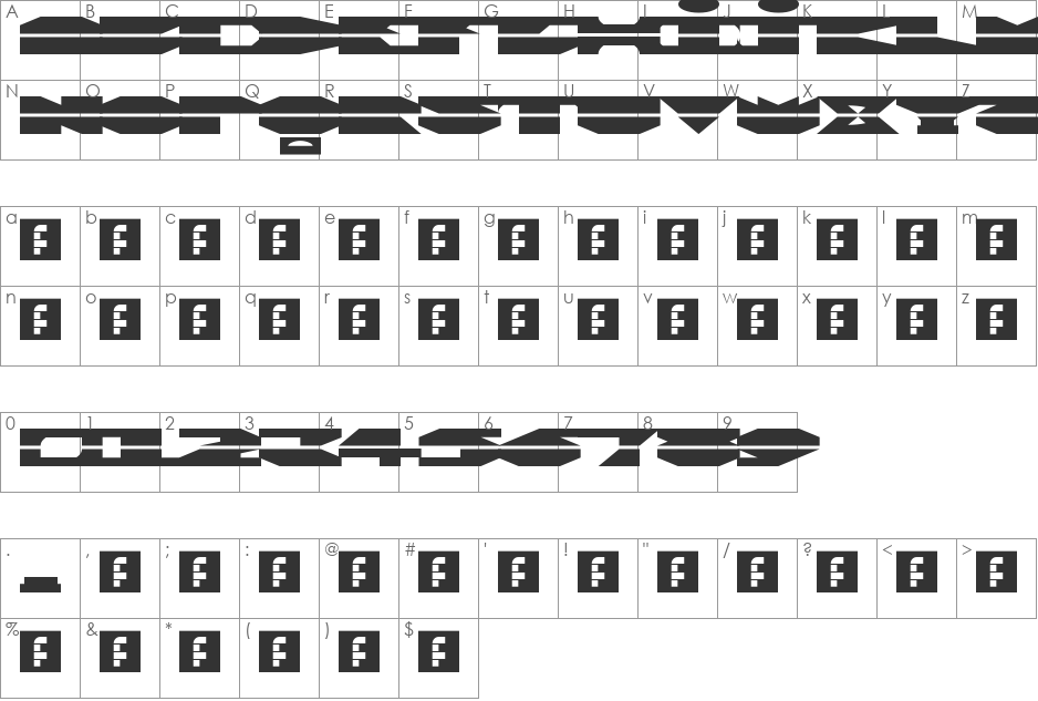 00ne Nutech font character map preview