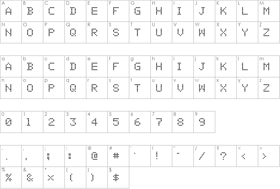 01 Digit font character map preview