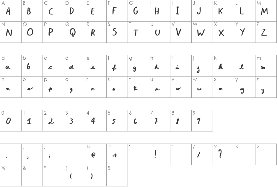 01Kinder font character map preview