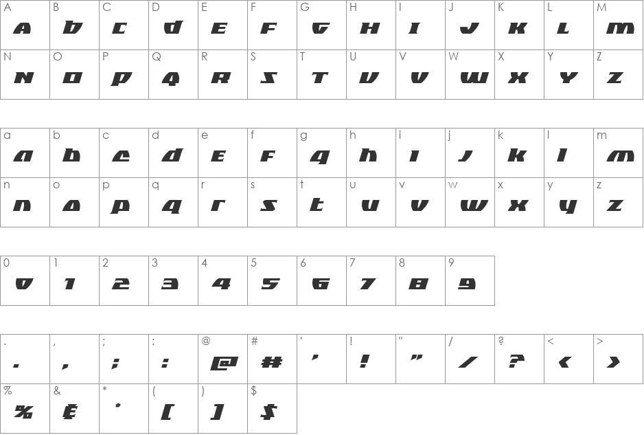 Black Bishop Italic font character map preview