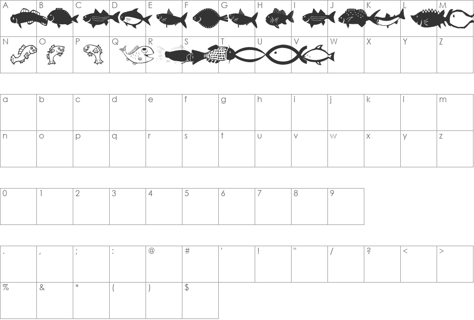 AEZ fishie fishie font character map preview