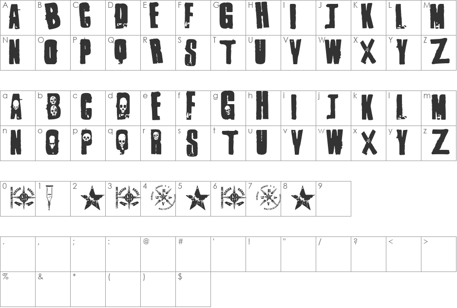 1 Punk font character map preview