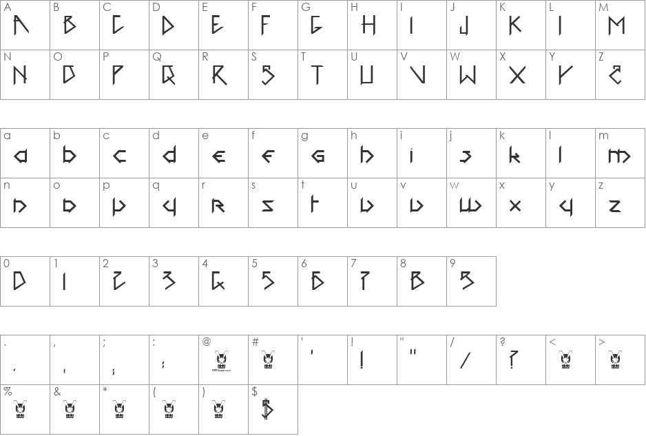 1001head Font font character map preview