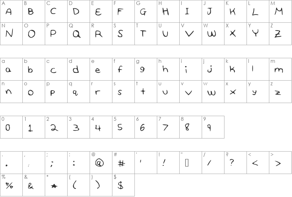 100Love font character map preview
