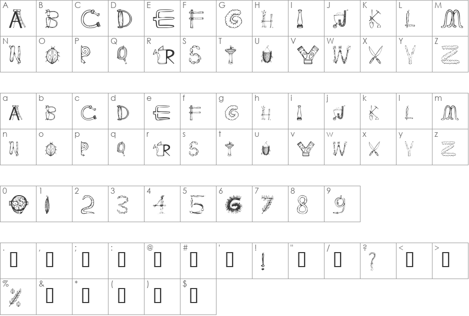 101 In My Yard font character map preview