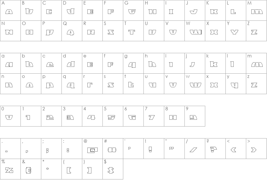 Black Bishop Outline font character map preview