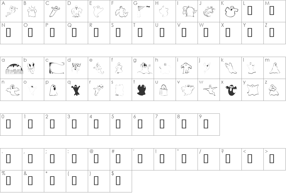 101! A Ghostly Font font character map preview