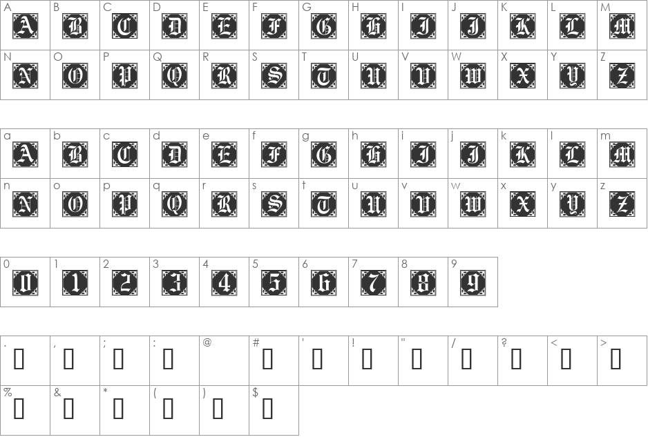 101! Antique Alpha font character map preview