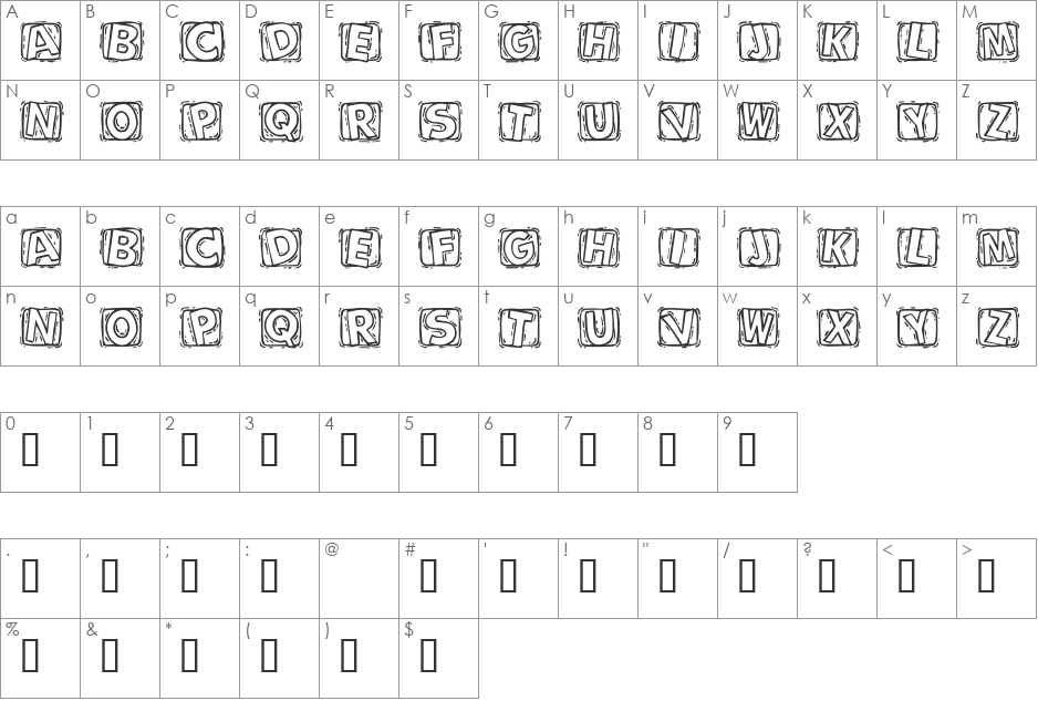 101! BoXY 'Bet font character map preview