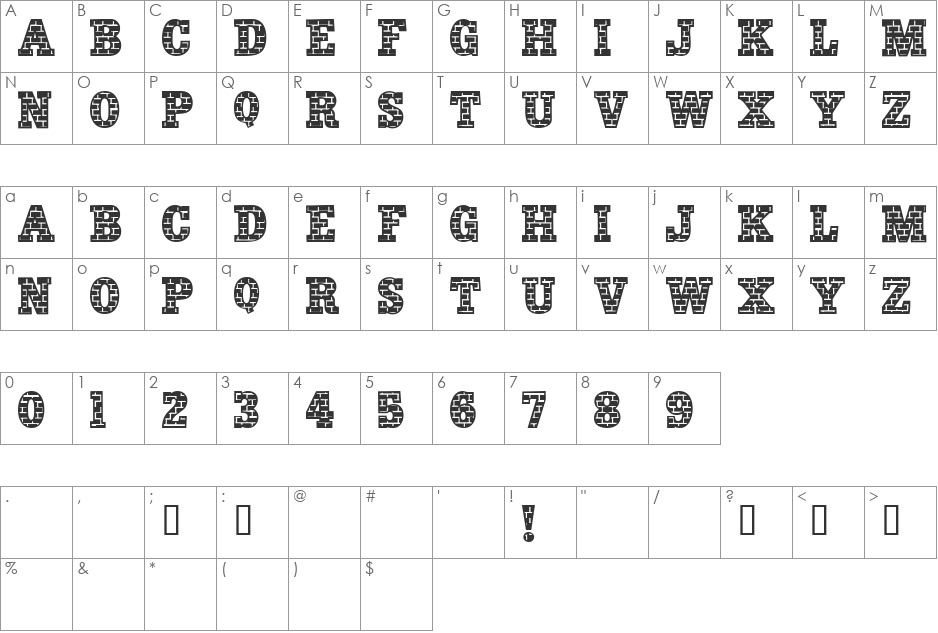 101! Brick Layer font character map preview