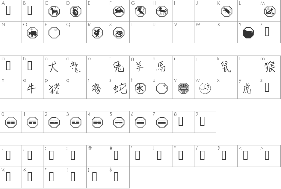101! Chinese Zodiac font character map preview