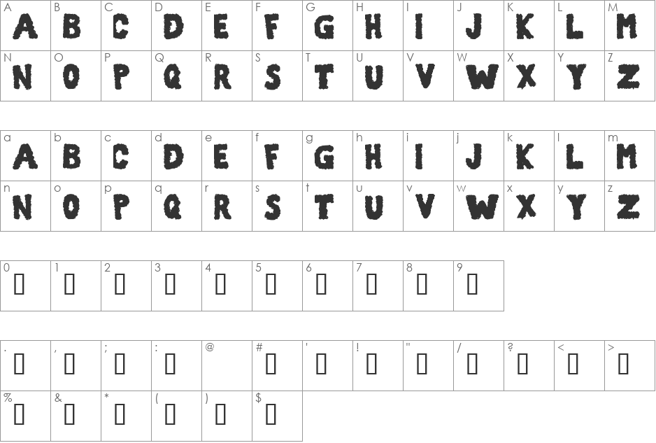 101! Corroded font character map preview