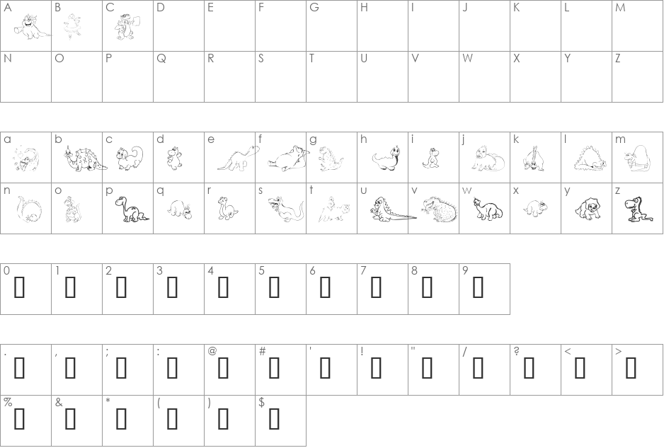 101! Cute DinoZ font character map preview