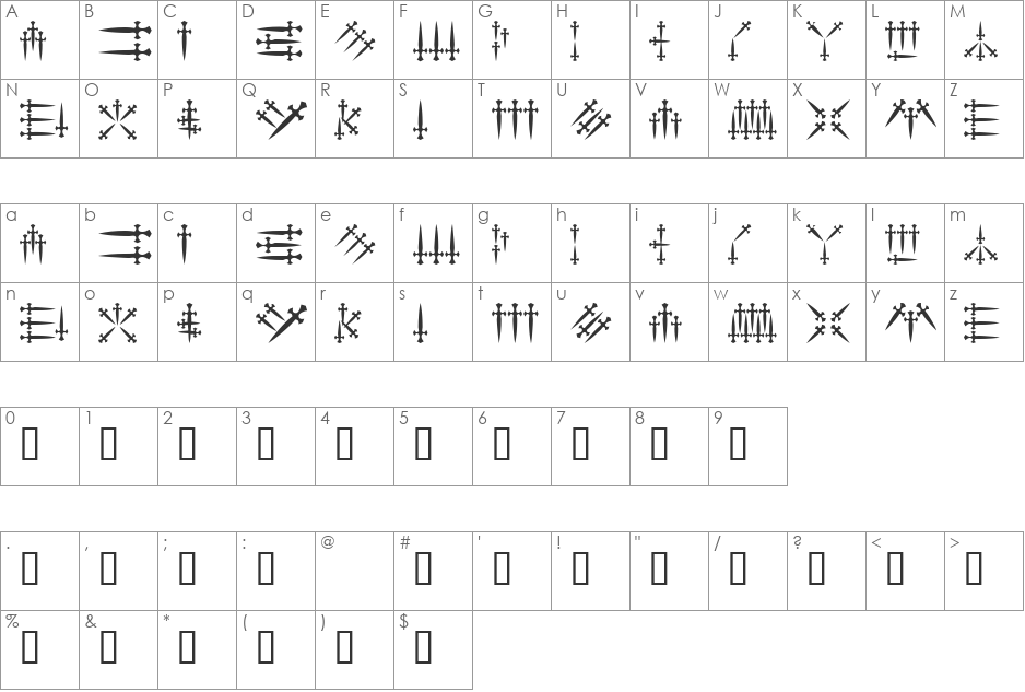101! Dagger 'Bet font character map preview
