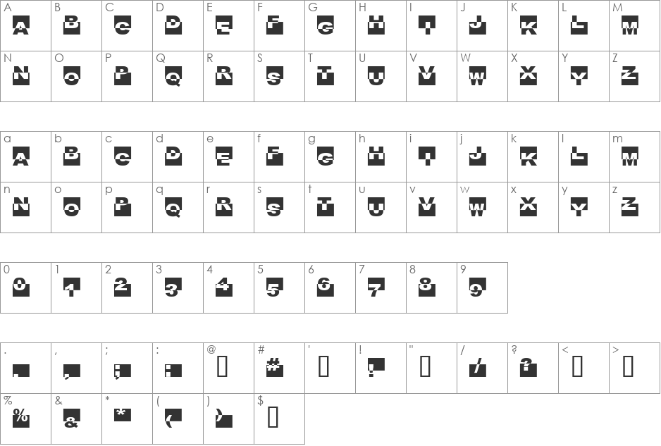 Black Box font character map preview