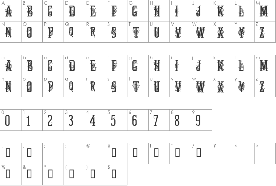 101! Fancy Letterin' font character map preview