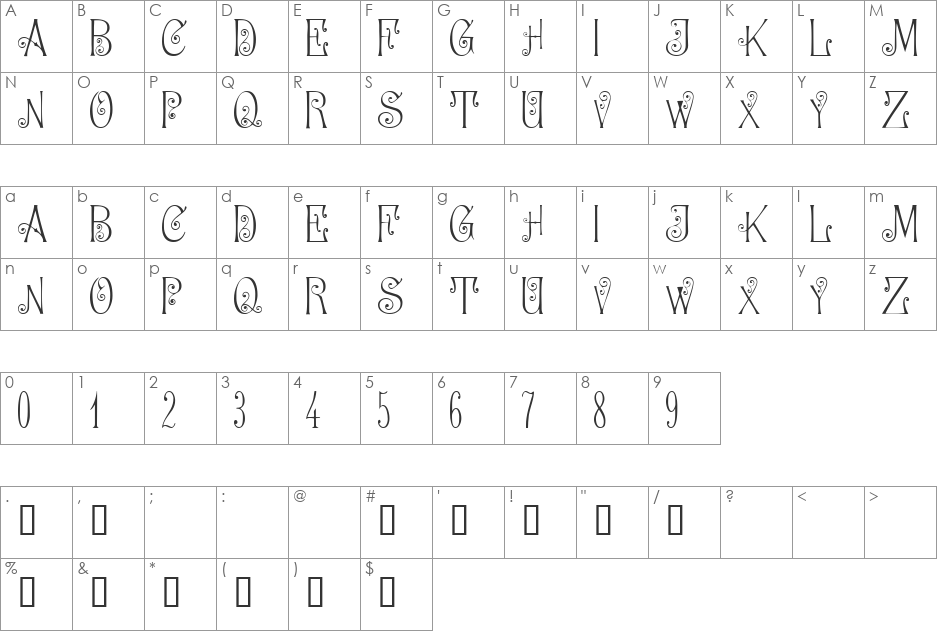 101! Fancy Letterin' II font character map preview