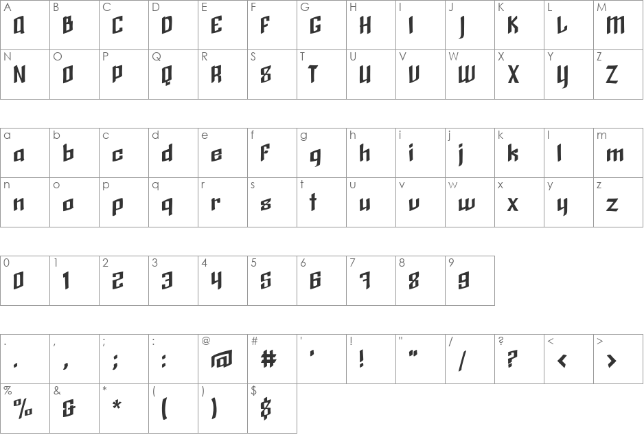 Black Brush font character map preview