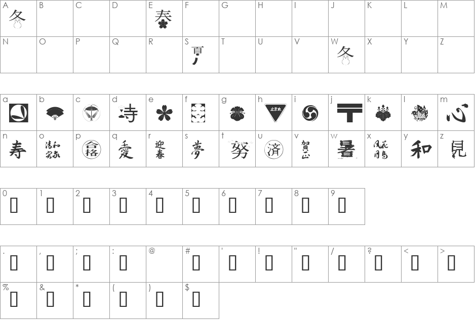 101! Japanese SymbolZ font character map preview