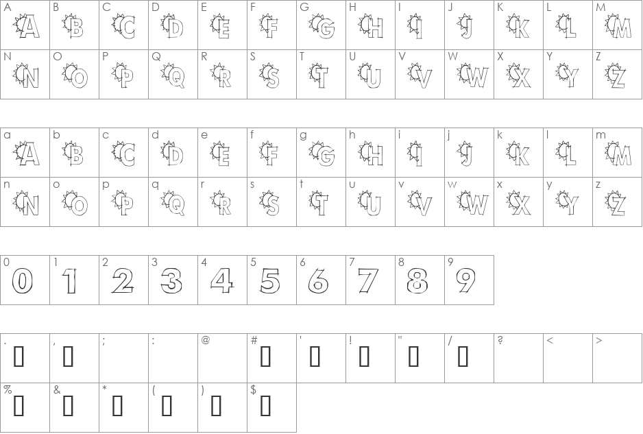 101! Kidlet Sunshine 'Bet font character map preview