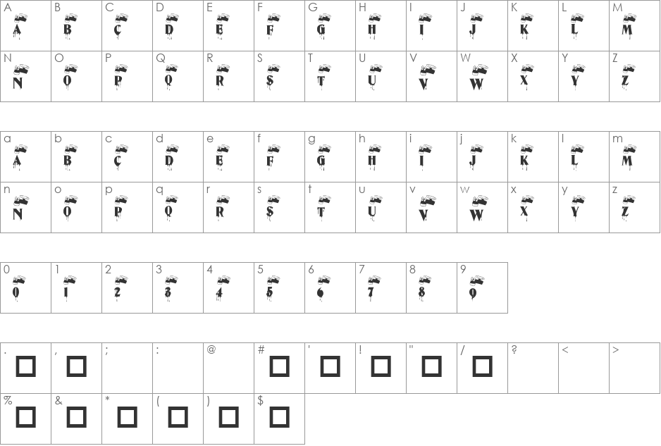 101! Leaky Faucet font character map preview