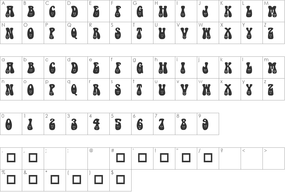 101! One HappY Font font character map preview