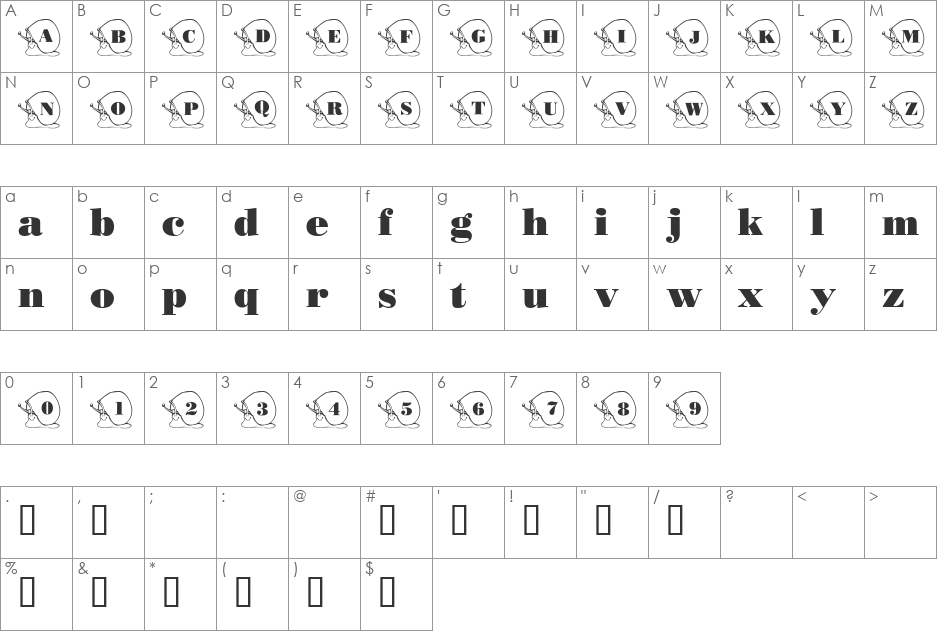 101! Snails Pace font character map preview