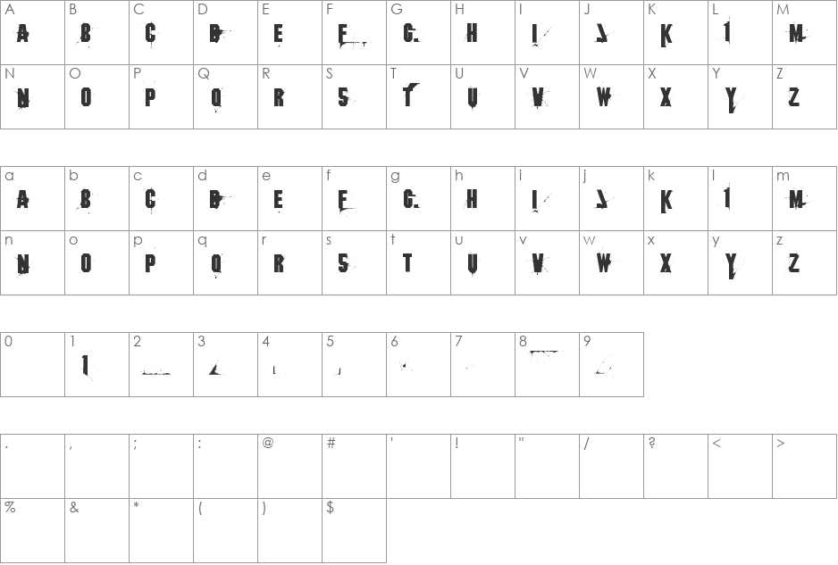 123 Destroy font character map preview