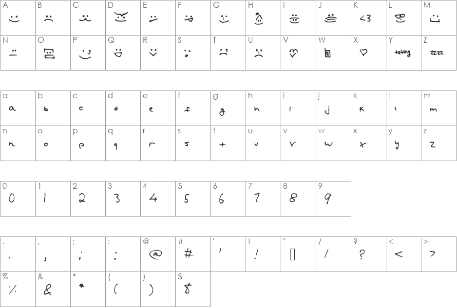 13now font character map preview
